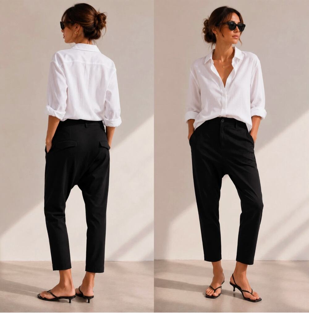 Nili Lotan 8 Paris Pants Drop Crotch Slouchy Trousers Crop Jet Black NWT! $495